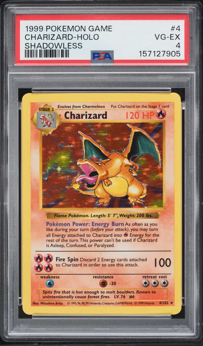 1999 Pokemon Base Set Shadowless Holo Charizard #4 PSA 4 VGEX