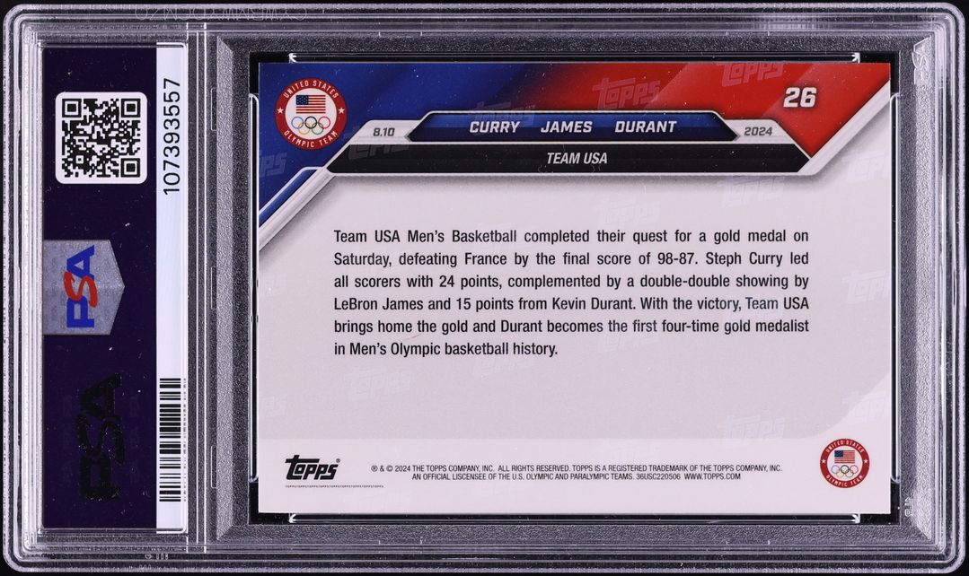 2024 Topps Now Olympics Stephen Curry LeBron James Kevin Durant #26 PSA 5 EX