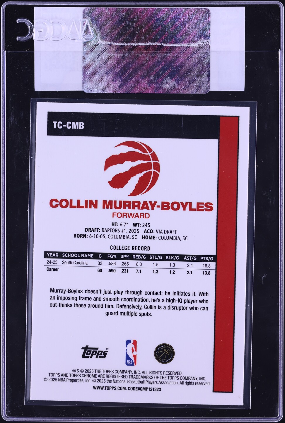 2025 Topps Chrome '80 Silver Pack Collin Murray-Boyles ROOKIE #TC-CMB CGC AUTH