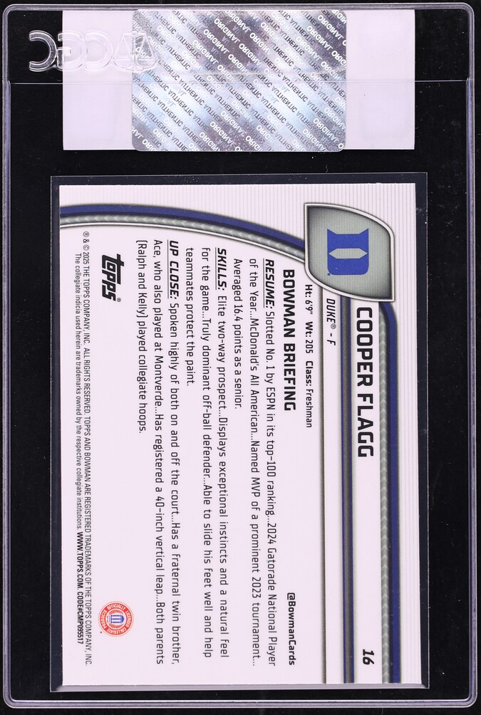 2024 Bowman Chrome University Cooper Flagg ROOKIE #16 CGC AUTH