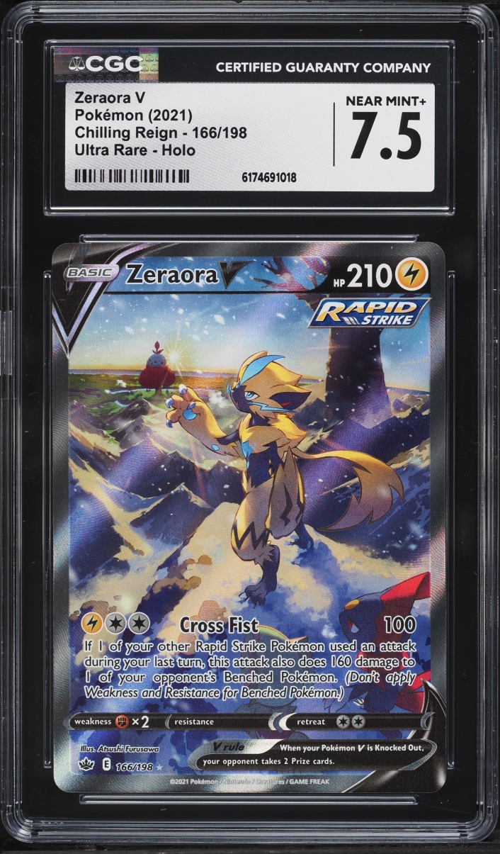 2021 Pokemon Sword & Shield Chilling Reign Full Art Zeraora V #166 CGC 7.5 NRMT+