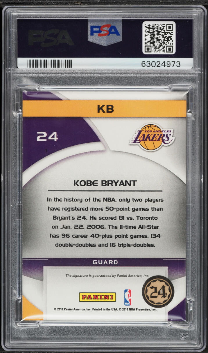 2011 Panini Black Friday Kobe Bryant PATCH AUTO DNA 10 #KB PSA AUTH