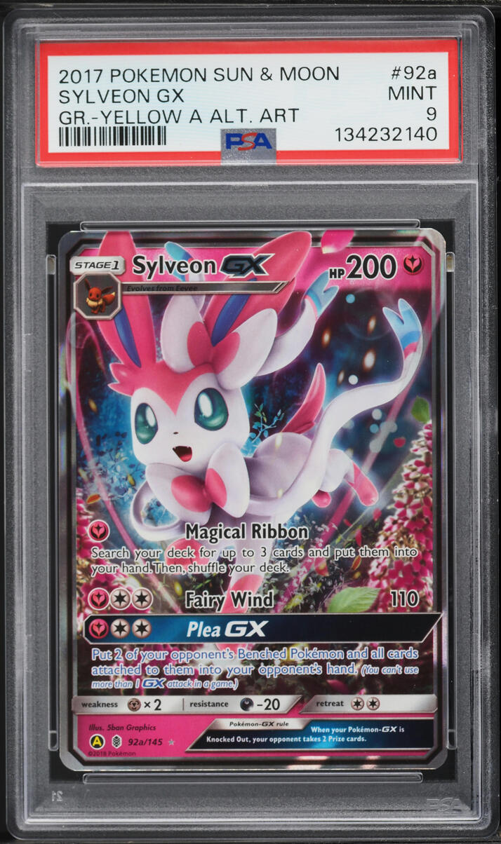 2017 Pokemon Sun & Moon Guardians Rising Yellow Alt Art Sylveon GX #92a PSA 9 MINT