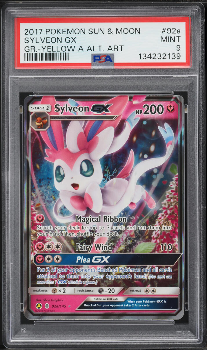 2017 Pokemon Sun & Moon Guardians Rising Yellow Alt Art Sylveon GX #92a PSA 9 MINT