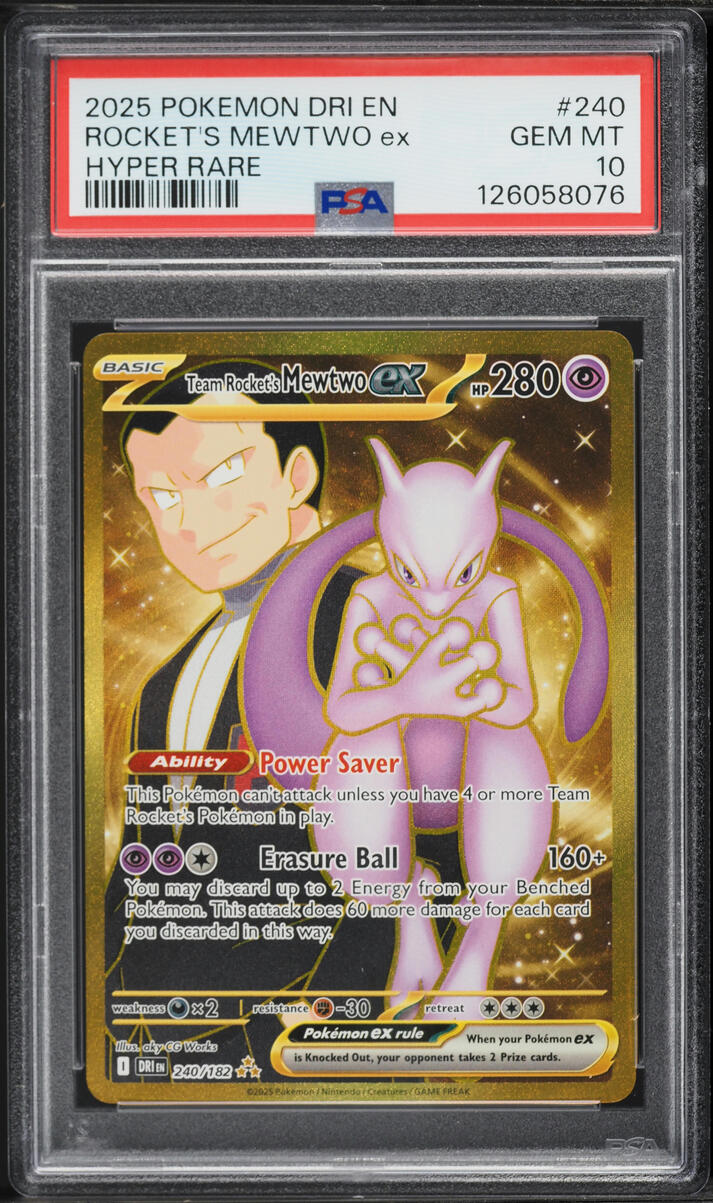 2025 Pokemon Scarlet & Violet Destined Rivals Gold Rare Team Rocket's Mewtwo ex #240 PSA 10 GEM