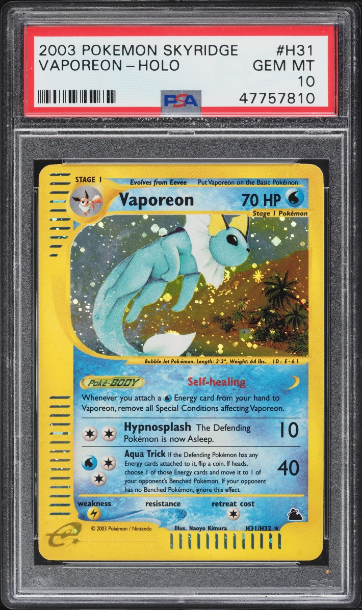 2003 Pokemon Skyridge Holo Vaporeon #H31 PSA 10 GEM MINT