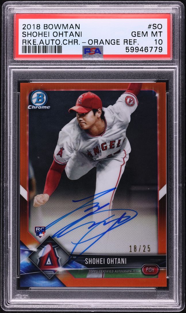 2018 Bowman Chrome Orange Refractor Shohei Ohtani ROOKIE AUTO /25