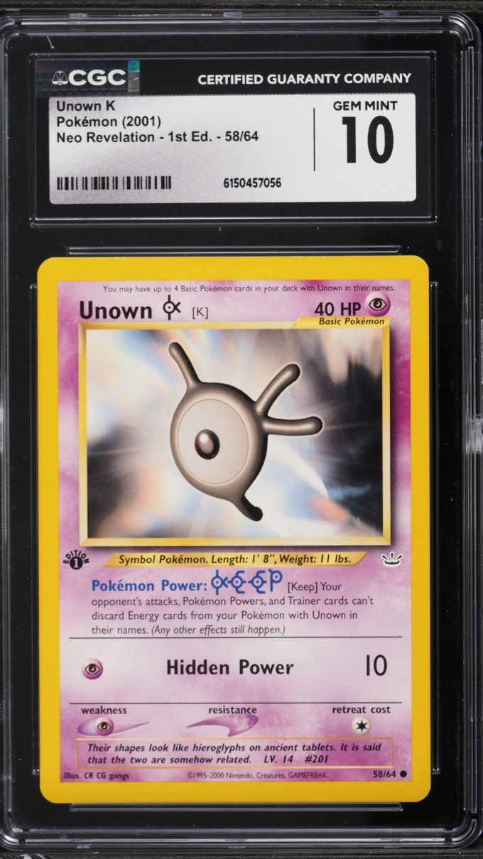 2001 Pokemon Neo Revelation 1st Edition Unown K #58 CGC 10 GEM MINT