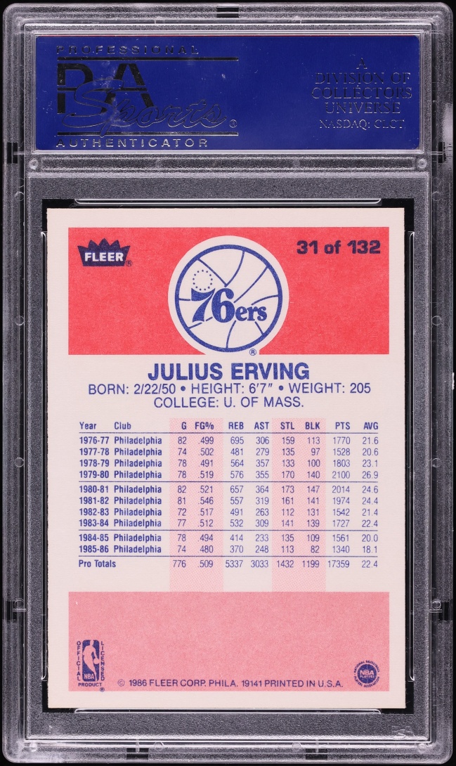 1986 Fleer Basketball Julius Erving #31 PSA 10 GEM MINT