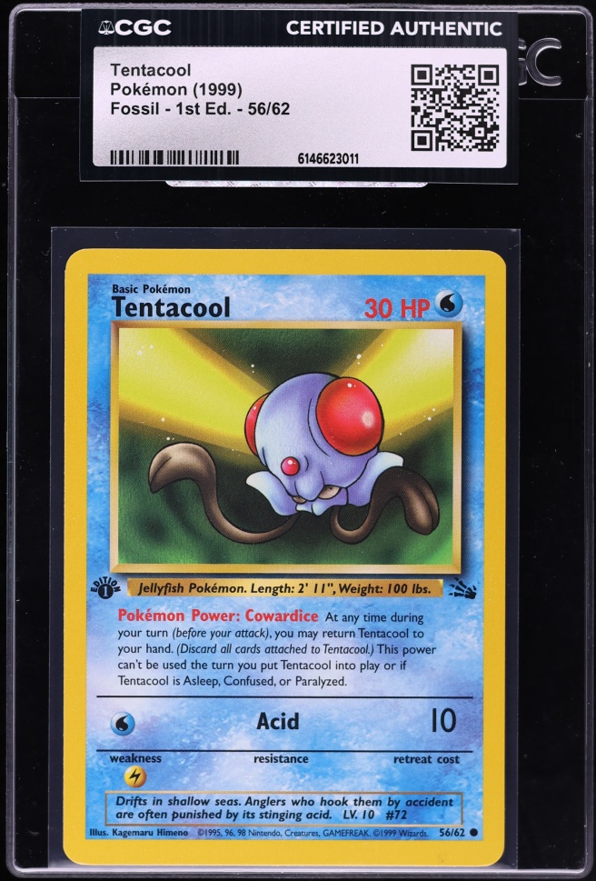 1999 Pokemon Fossil 1st Edition Tentacool #56 CGC AUTH