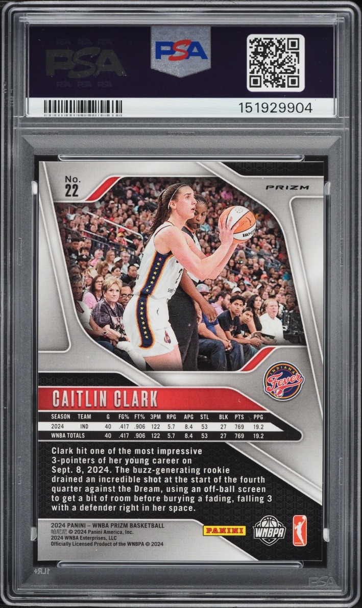 2024 Panini Prizm WNBA Silver Caitlin Clark ROOKIE #22 PSA 9 MINT