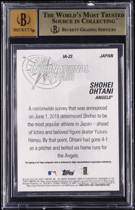 2018 Topps Update An International Affair Shohei Ohtani ROOKIE AUTO /5 #IA-23 BGS 9.5 GEM MINT