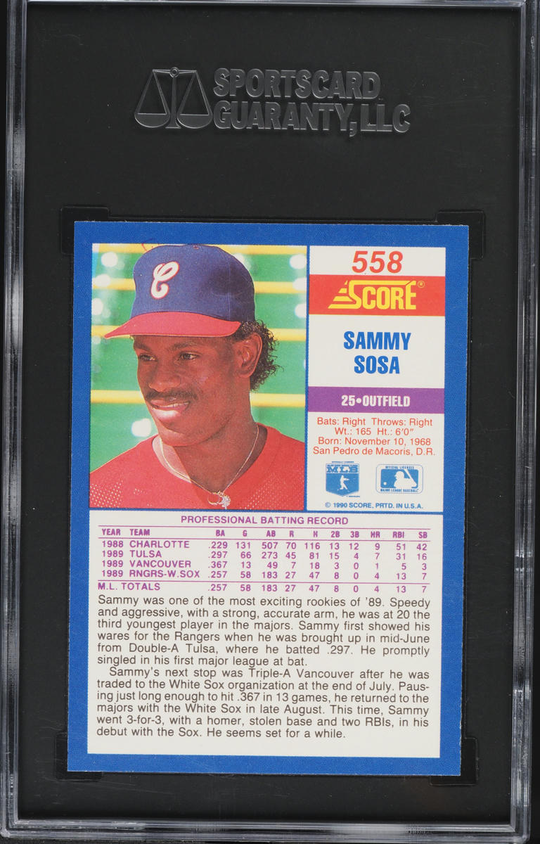 1990 Score Sammy Sosa ROOKIE #558 SGC 9.5 MINT+