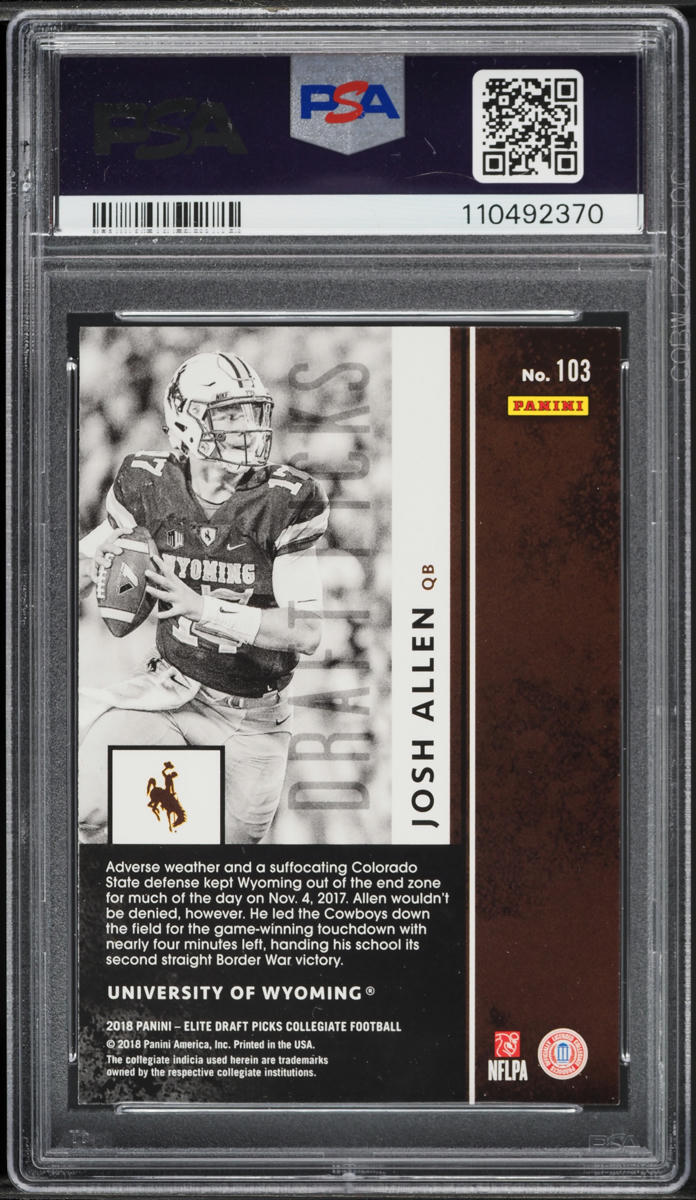 2018 Panini Elite Draft Picks Collegiate Josh Allen ROOKIE #103 PSA 8 NM-MT