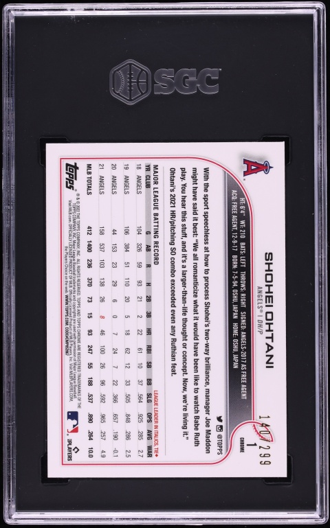 2022 Topps Chrome Purple Speckle Refractor Shohei Ohtani /299 #1 SGC 10 GEM MINT