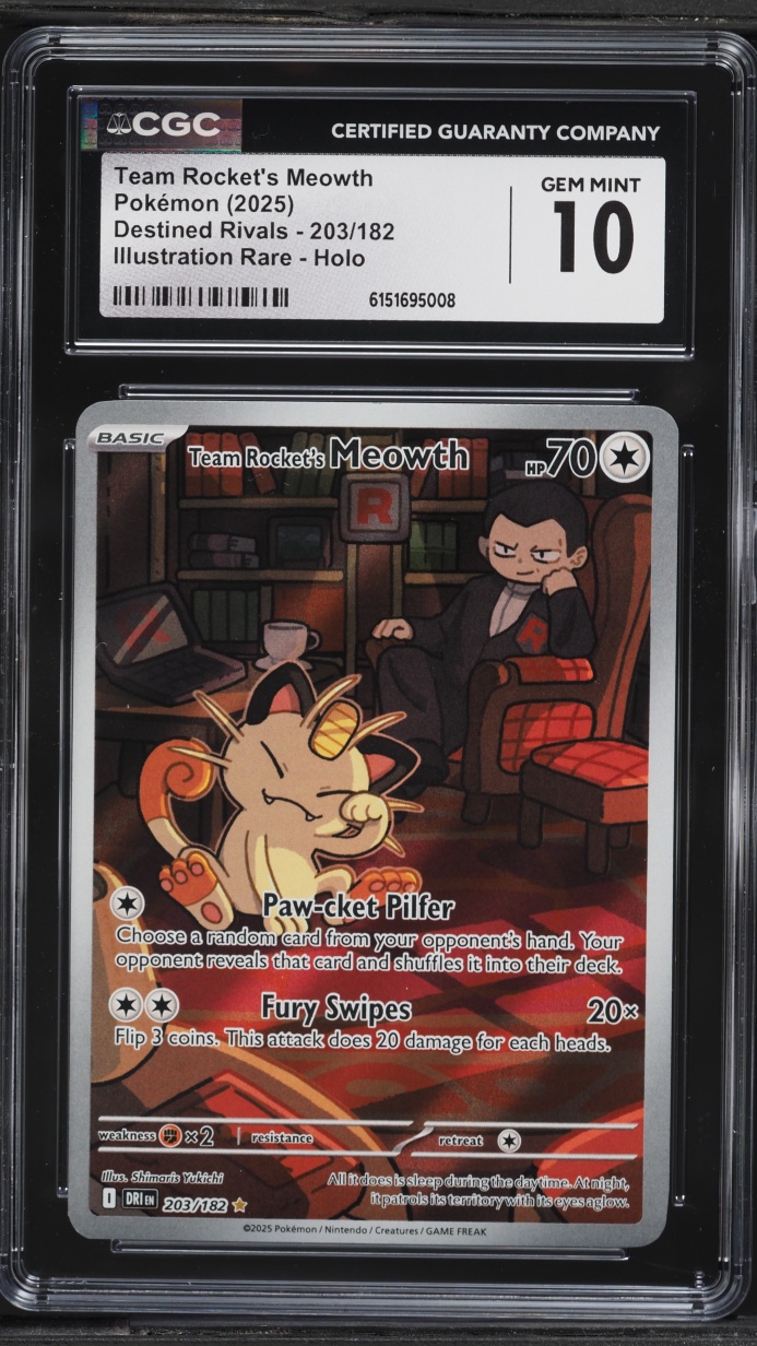 2025 Pokemon Scarlet & Violet Destined Rivals IR Team Rocket's Meowth #203 CGC 10 GEM MINT