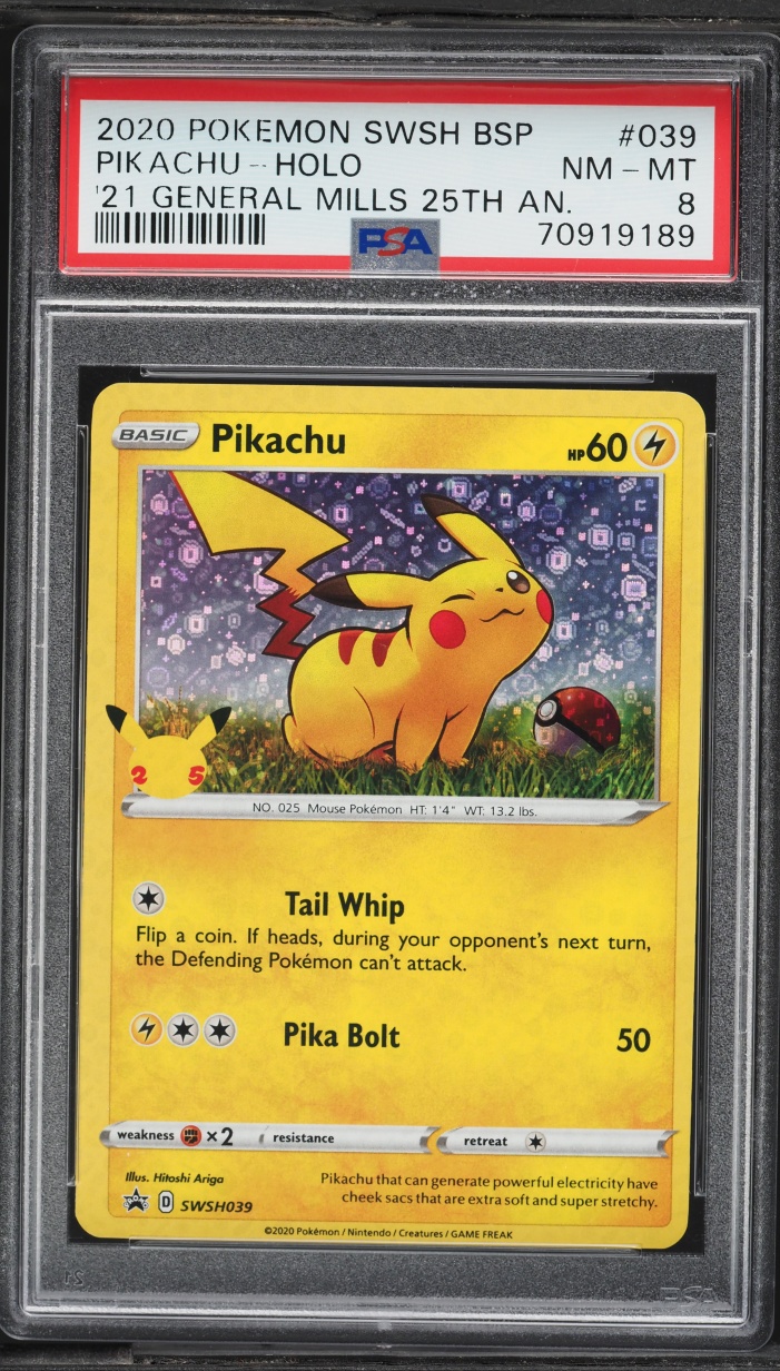 2020 Pokemon SWSH Promo '21 General Mills 25th Anniversary Holo Pikachu #39 PSA 8 NM-MT
