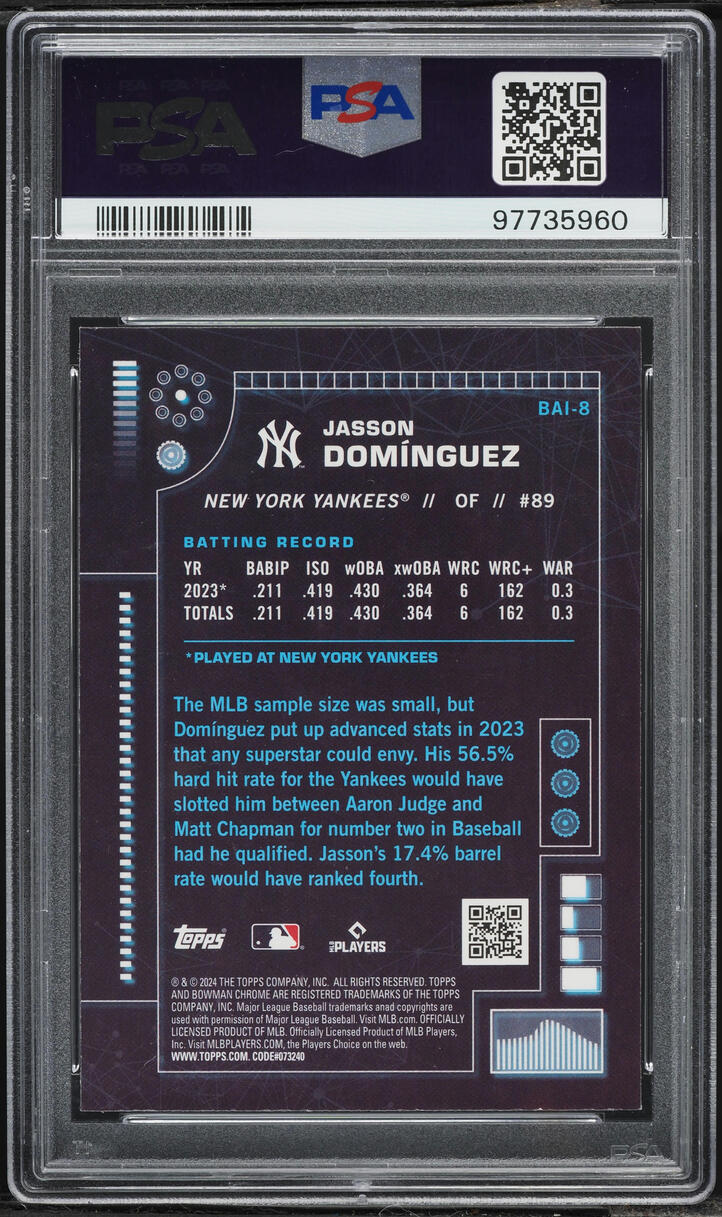 2024 Bowman AI Jasson Dominguez ROOKIE #BAI8 PSA 9 MINT