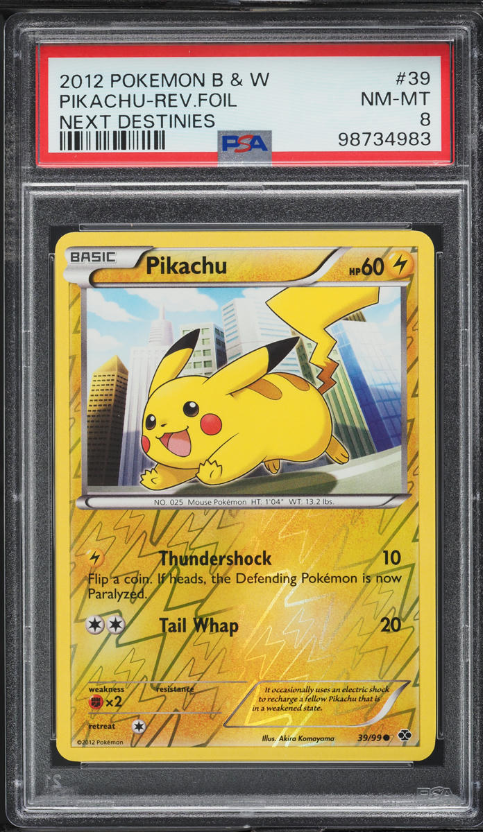2012 Pokemon Black & White Next Destinies Reverse Holo Pikachu #39 PSA 8 NM-MT