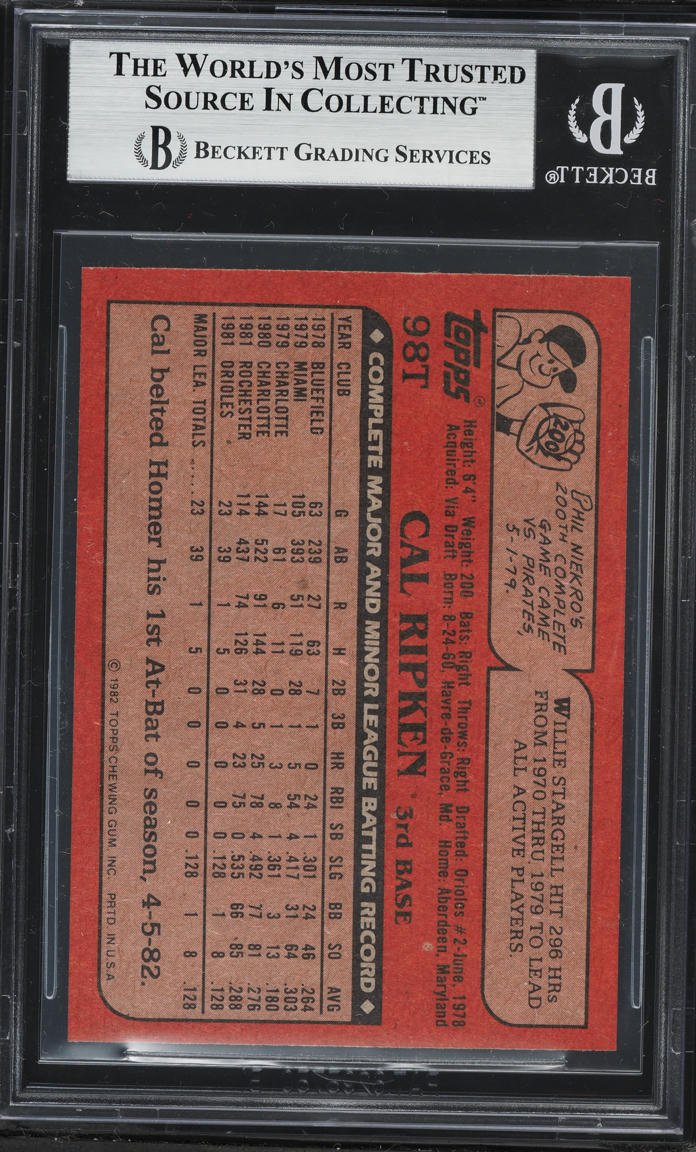 1982 Topps Traded Cal Ripken Jr. ROOKIE #98T BAS BGS 9 MINT