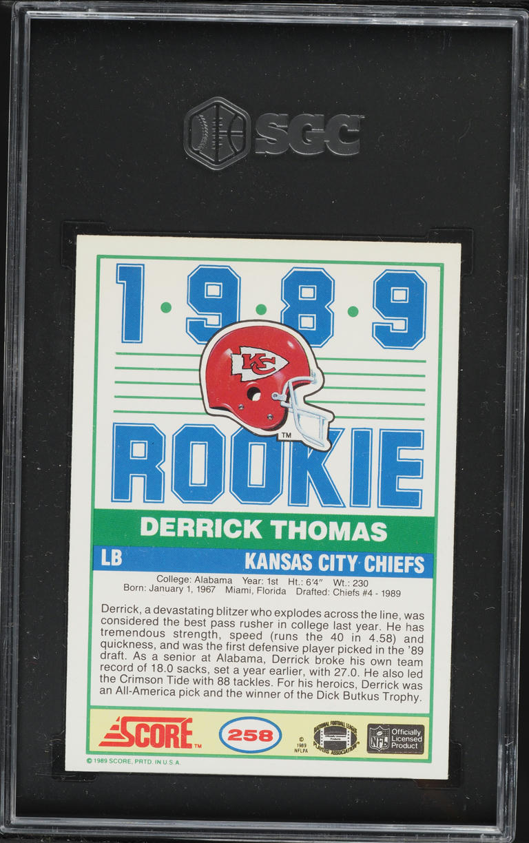 1989 Score Football Derrick Thomas ROOKIE #258 SGC 8.5 NM-MT+