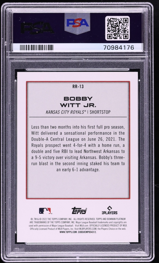 2022 Bowman Platinum Renowned Bobby Witt Jr. ROOKIE #RR13 PSA 10 GEM MINT