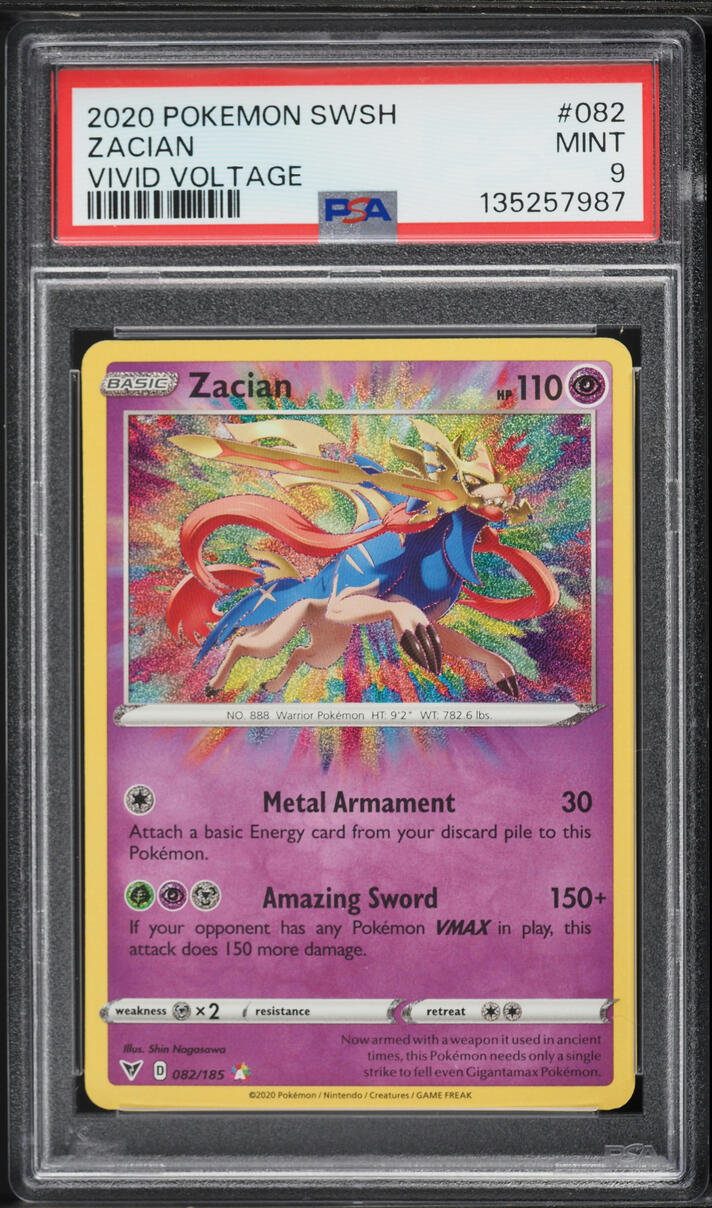 2020 Pokemon Sword & Shield Vivid Voltage Amazing Rare Zacian #82 PSA 9 MINT