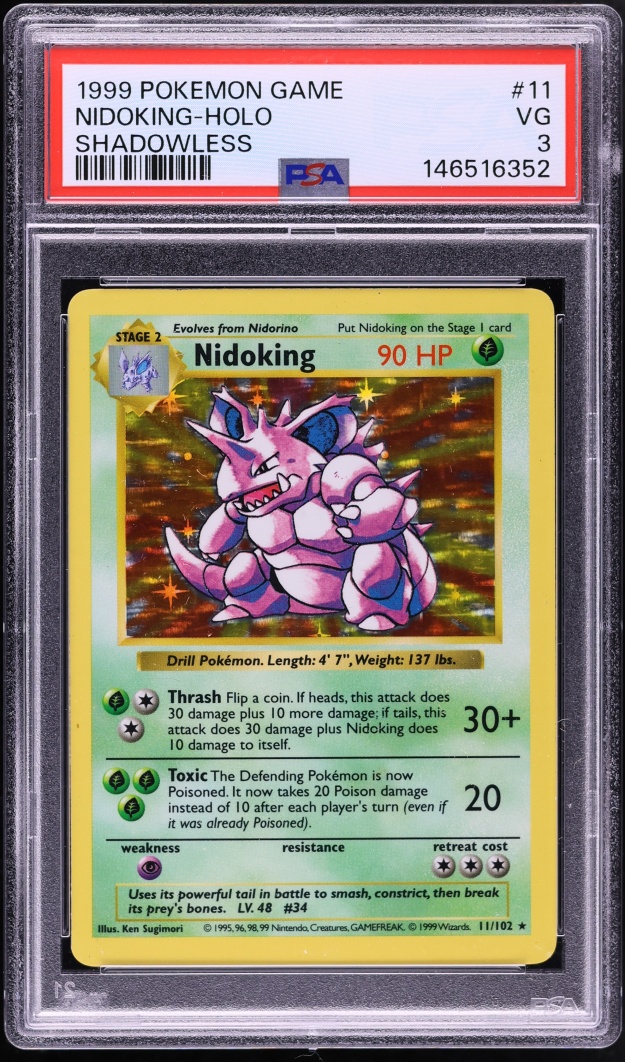 1999 Pokemon Base Set Shadowless Holo Nidoking #11 PSA 3 VG