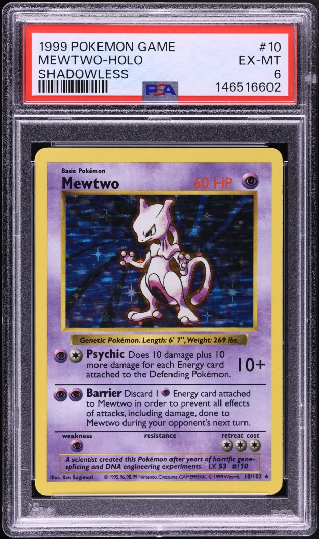 1999 Pokemon Base Set Shadowless Holo Mewtwo #10 PSA 6 EXMT