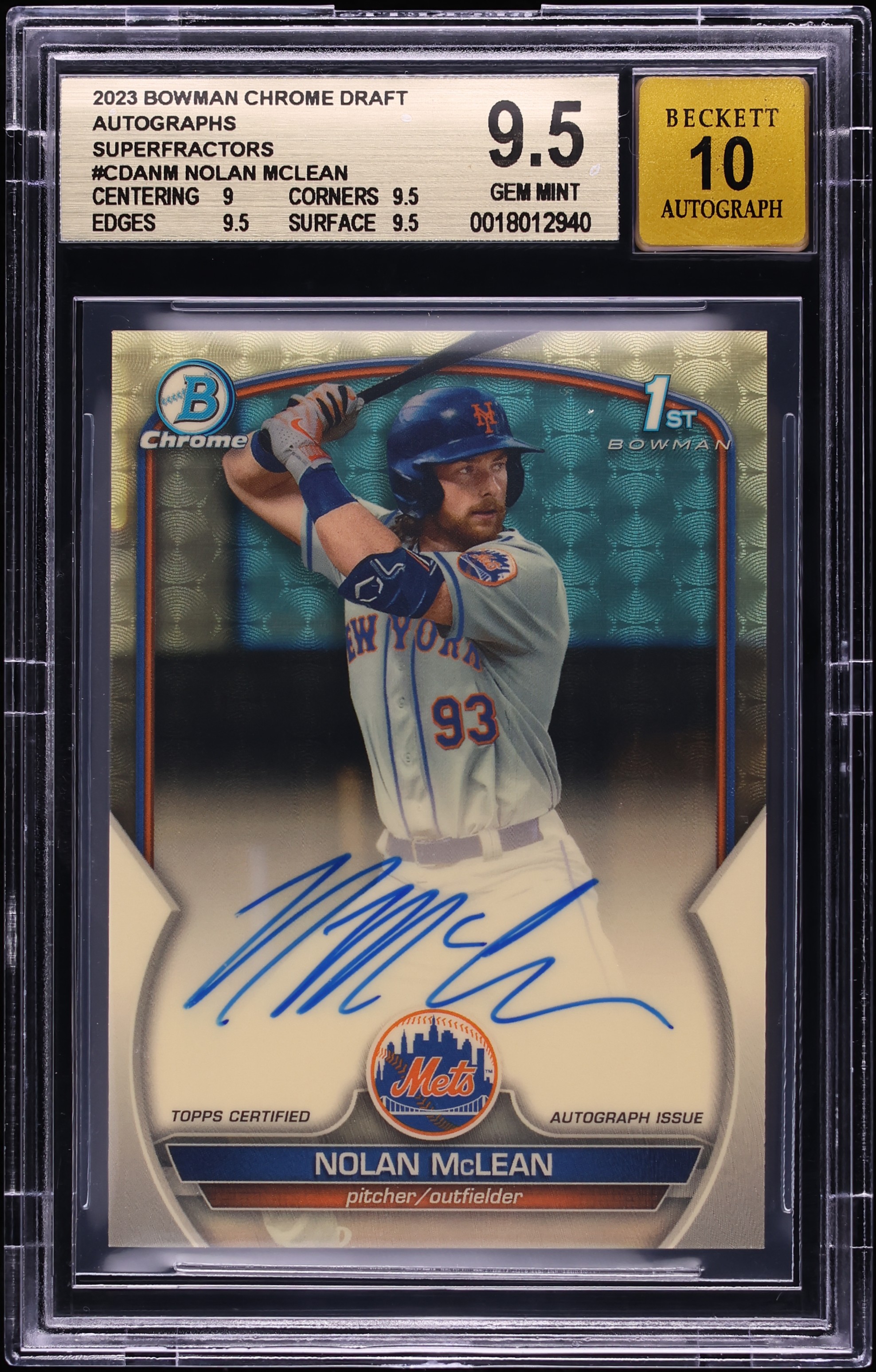 2023 Bowman Chrome Draft Superfractor Nolan McLean PROSPECT AUTO 1