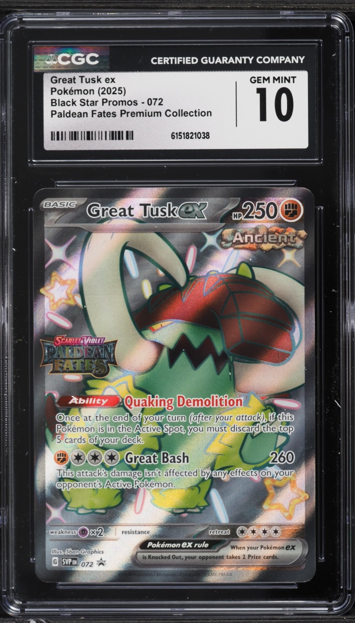2025 Pokemon SV Promo Paldean Fates Premium Collection Holo Great Tusk EX #72 CGC 10 GEM MINT