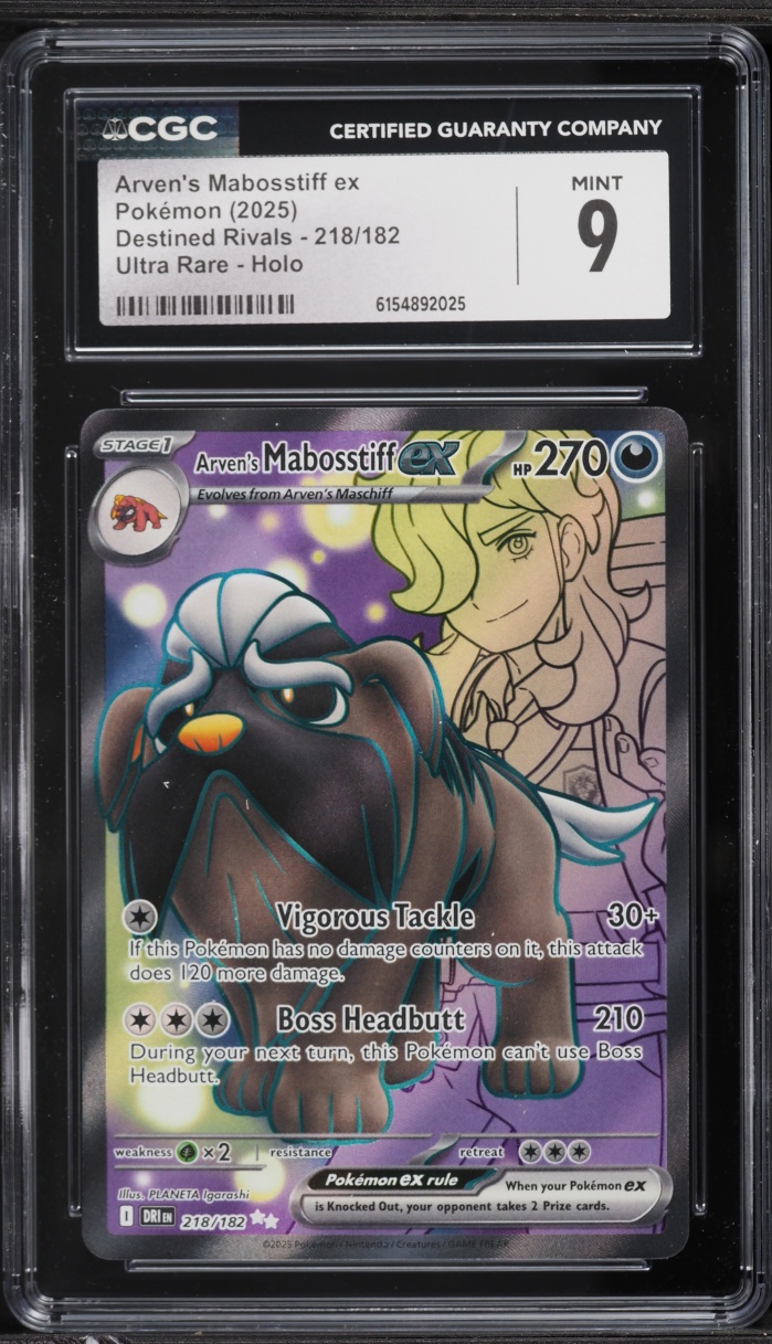 2025 Pokemon Scarlet & Violet Destined Rivals Full Art Arven's Mabosstiff Ex #218 CGC 9 MINT