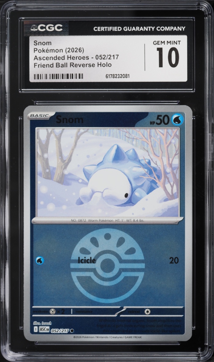 2026 Pokemon Mega Evolution Ascended Heroes Friend Ball Reverse Holo Snom #052 CGC 10 Gem Mint