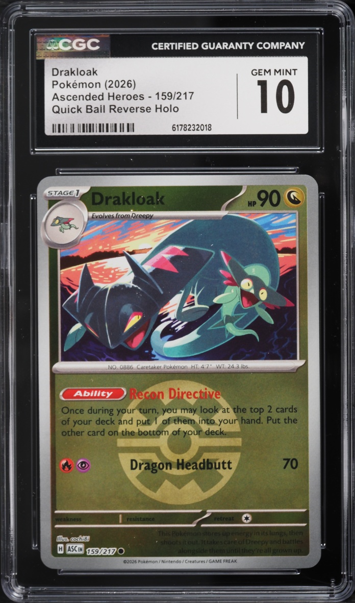2026 Pokemon Mega Evolution Ascended Heroes Quick Ball Reverse Holo Drakloak #159 CGC 10 Gem