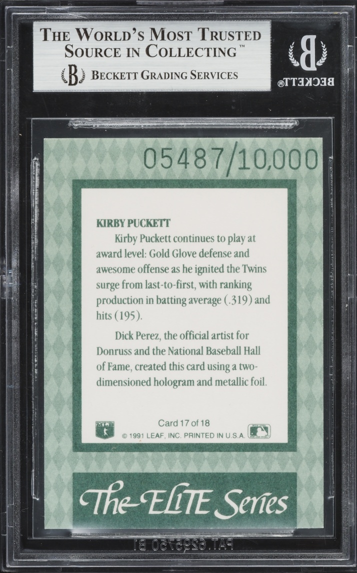 1992 Donruss Elite Kirby Puckett /10000 #17 BGS 9 MINT