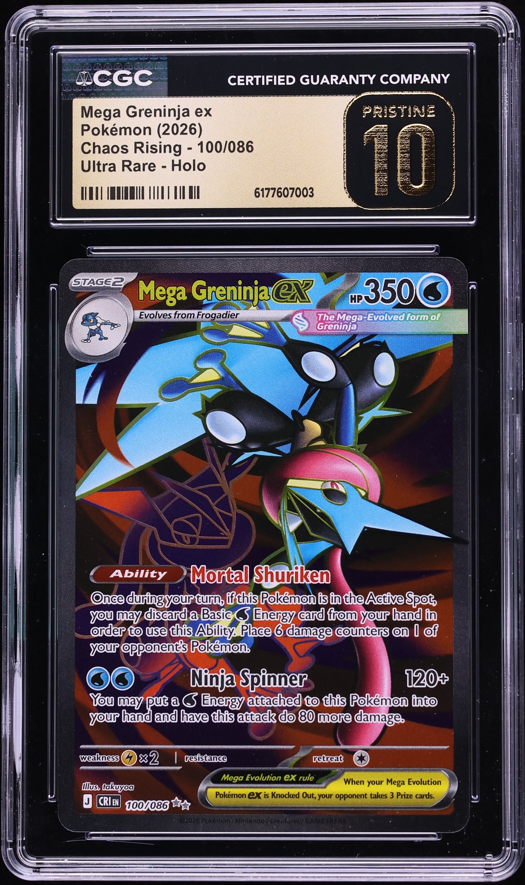 2026 Pokemon Mega Evolution Chaos Rising Full Art Mega Greninja ex #100 CGC 10 PRISTINE