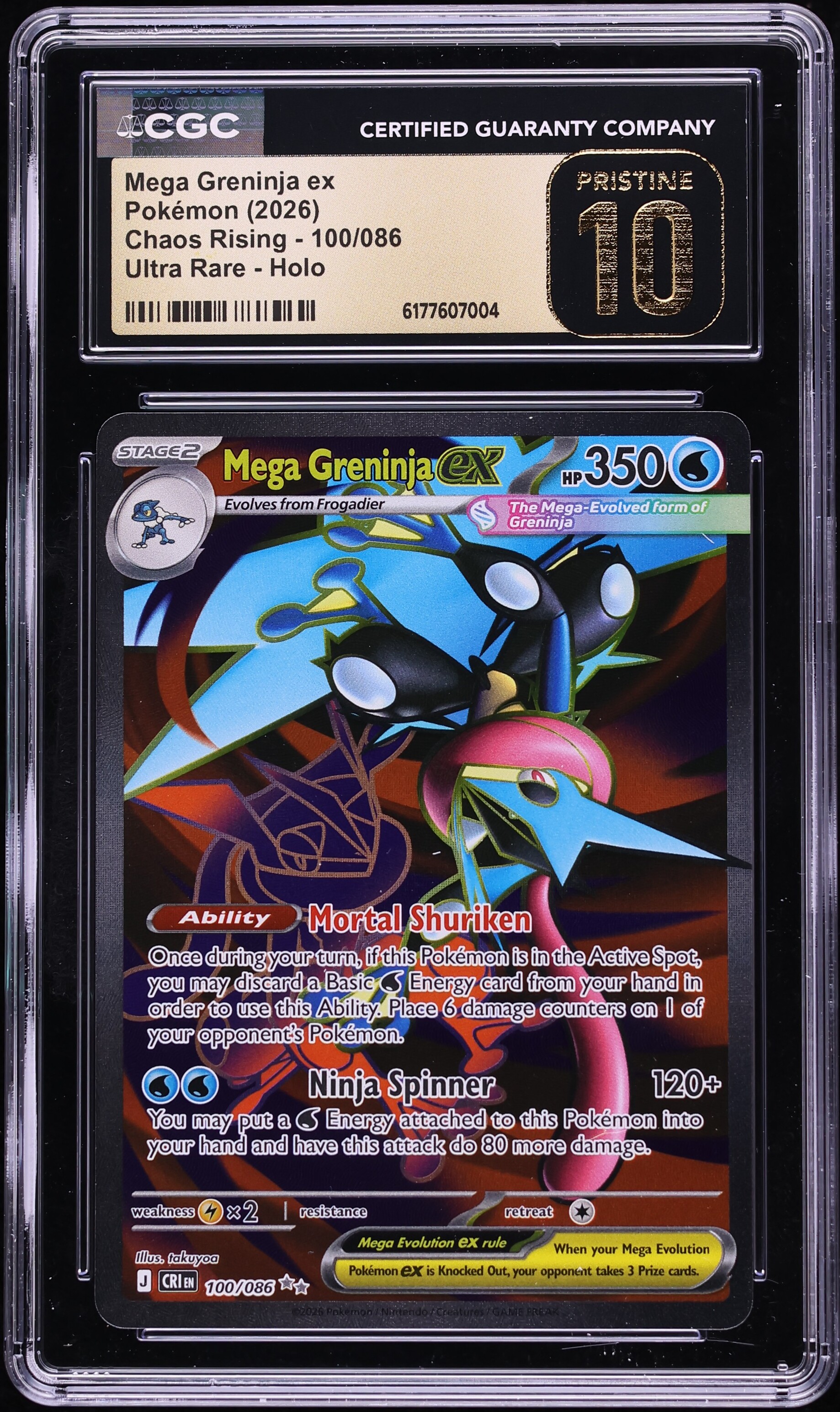 2026 Pokemon Mega Evolution Chaos Rising Full Art Mega Greninja ex #100 CGC 10 PRISTINE