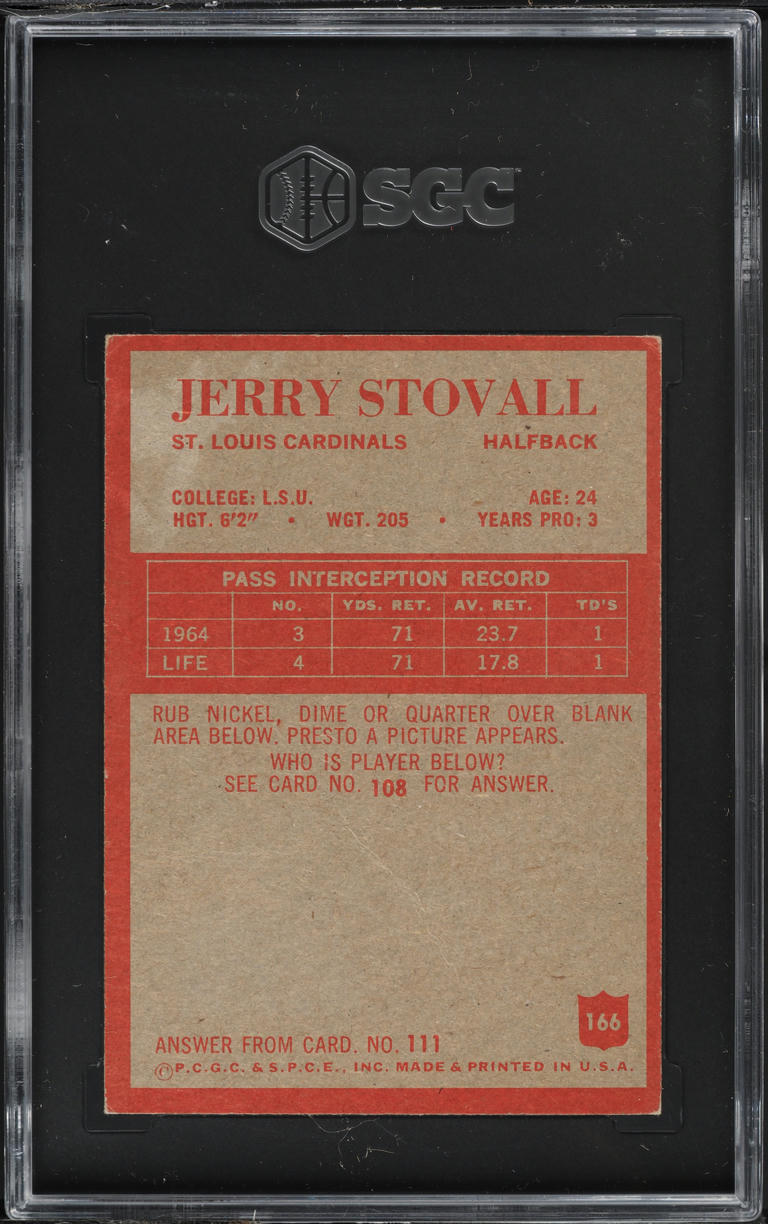 1965 Philadelphia Jerry Stovall #166 SGC 3 VG