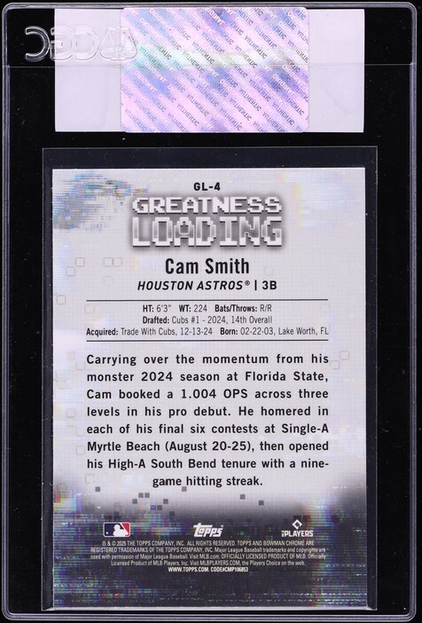 2025 Bowman Chrome Greatness Loading Cam Smith PROSPECT #GL-4 CGC AUTH