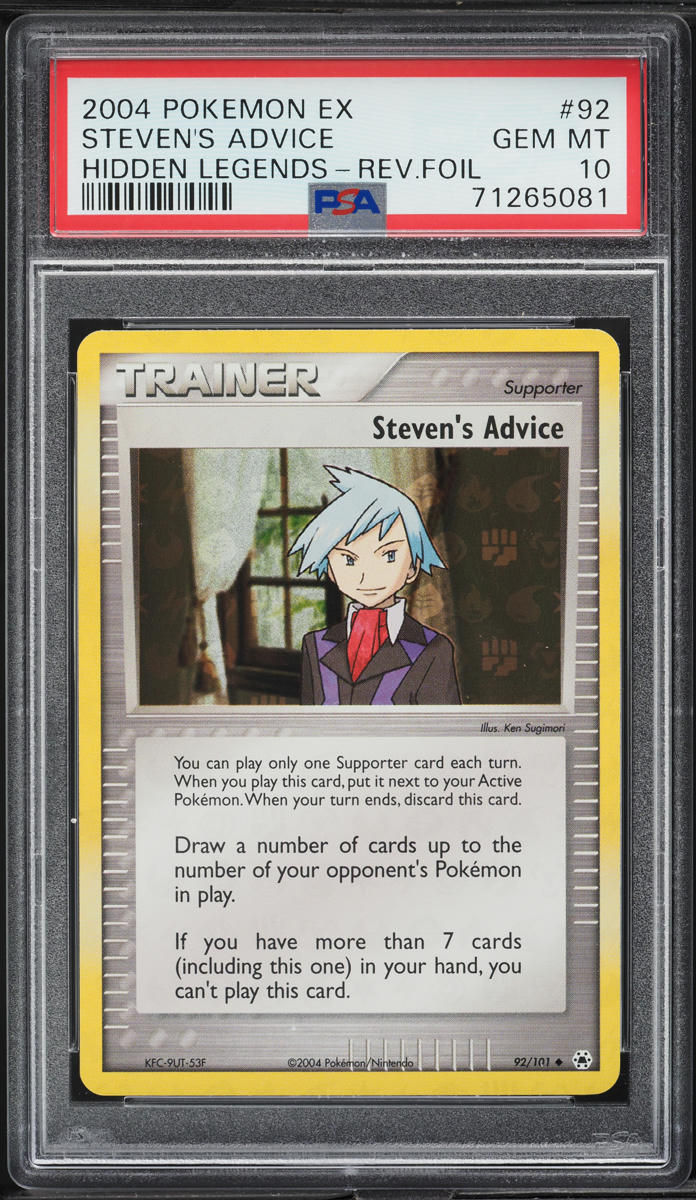 2004 Pokemon EX Hidden Legends Reverse Holo Steven's Advice #92 PSA 10 GEM MINT