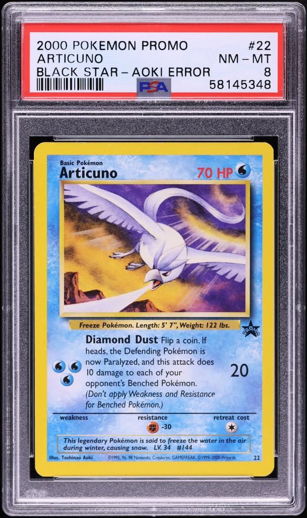 2000 Pokemon Black Star Promo Aoki Error Articuno #22 PSA 8 NM-MT