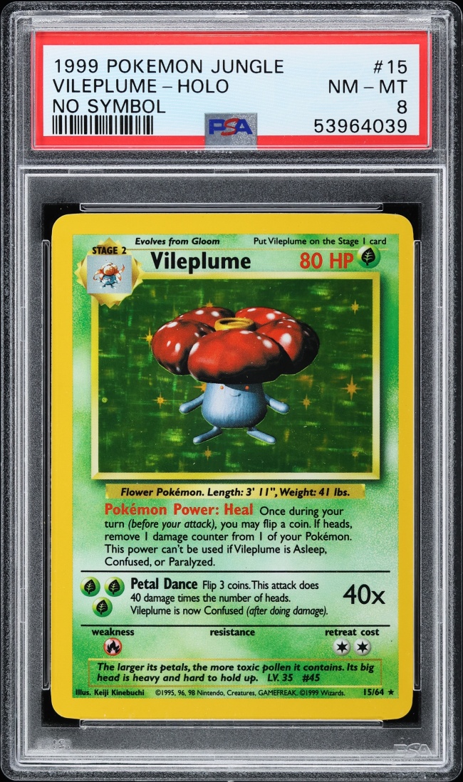 1999 Pokemon Jungle No Set Symbol Holo Vileplume #15 PSA 8 NM-MT