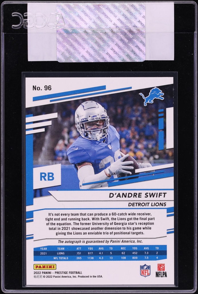 2022 Panini Prestige Signatures Xtra Points Premium Gold D'Andre Swift AUTO /35 #96 CGC AUTH - Photo 2