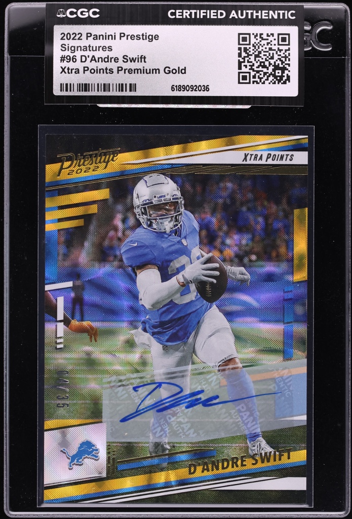 2022 Panini Prestige Signatures Xtra Points Premium Gold D'Andre Swift AUTO /35 #96 CGC AUTH