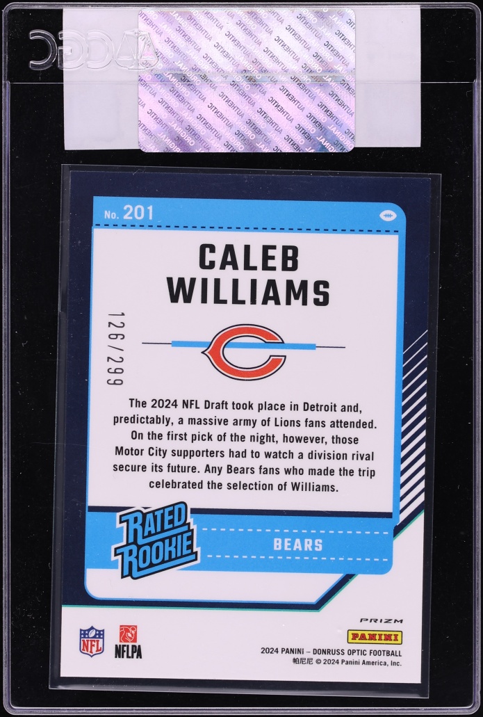 2024 Donruss Optic Aqua Caleb Williams ROOKIE /299 #201 CGC AUTH - Photo 2