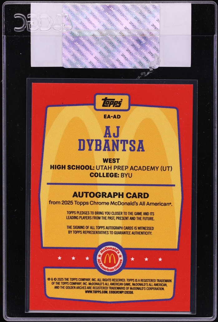 2025 Topps Chrome McDonald's AJ Dybantsa ROOKIE AUTO #EA-AD CGC AUTH - Photo 2