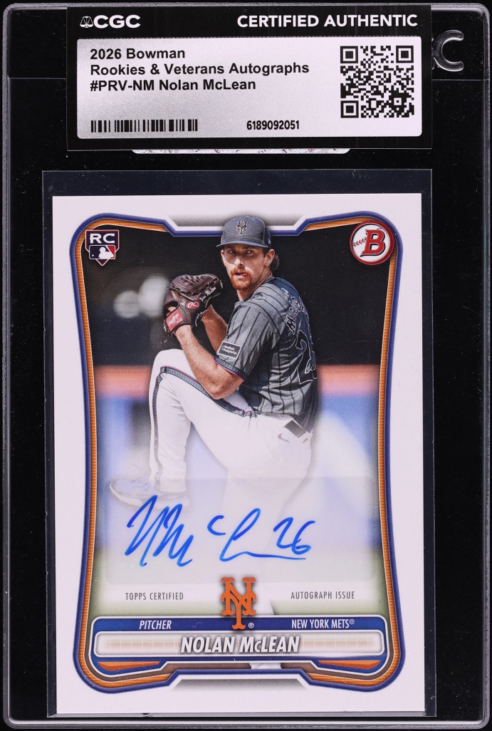 2026 Bowman Nolan McLean ROOKIE AUTO #PRV-NM CGC AUTH