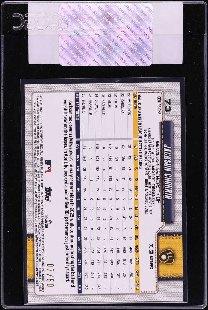 2026 Topps Walk This Way Gold Celebration Mega Box Jackson Chourio /50 #73 CGC AUTH - Photo 2