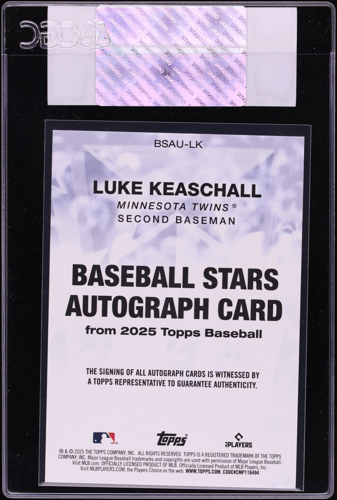 2025 Topps Update Stars Luke Keaschall ROOKIE AUTO #BSAU-LK CGC AUTH - Photo 2