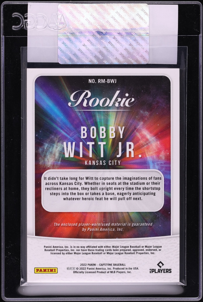 2022 Panini Capstone Bobby Witt Jr. ROOKIE PATCH #RM-BWJ CGC AUTH - Photo 2